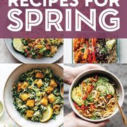 Healthy spring recipes in a collage.