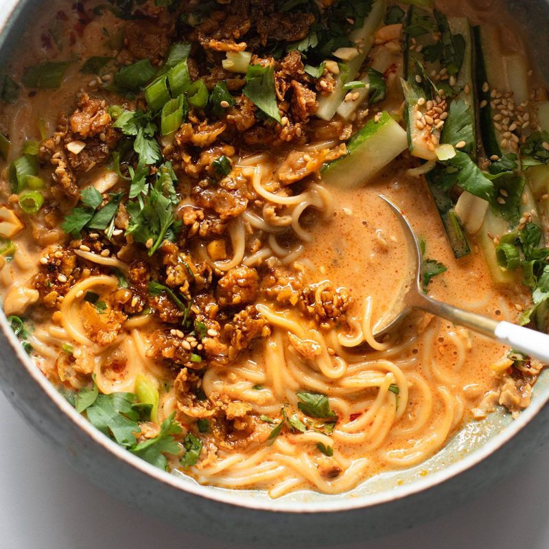Miso peanut ramen in a bowl.