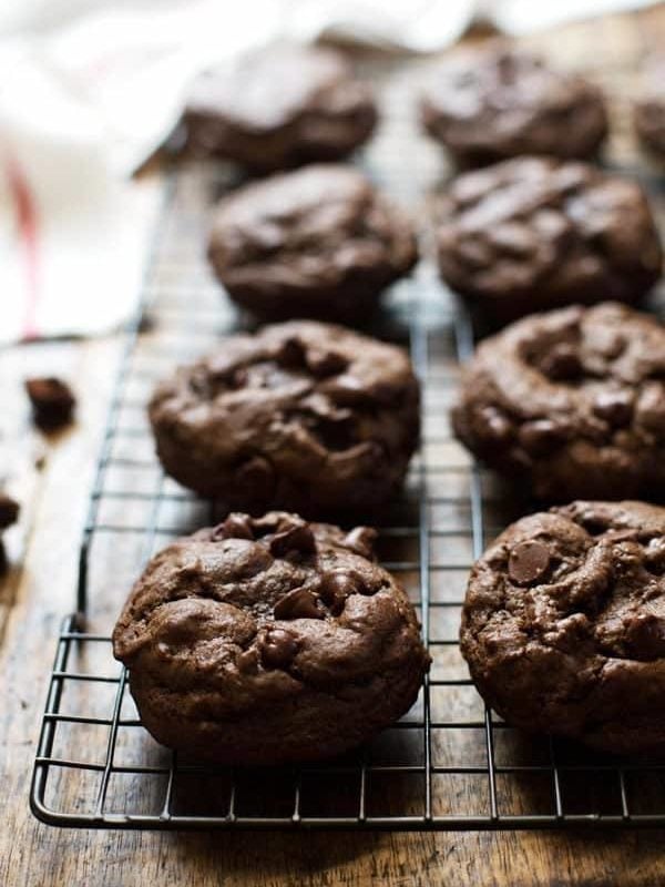 Thick and Fudgy Double Chocolate Cookies - so rich and decadent, it's like a cross between brownies, chocolate cake, and a big soft cookie. | pinchofyum.com