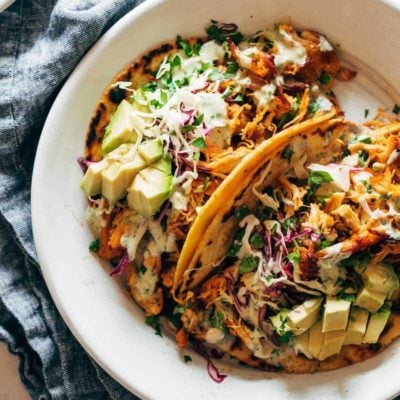 Buffalo chicken tacos on a plate