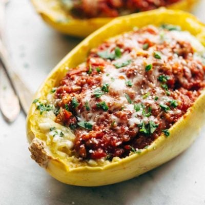 Spaghetti squash boats with lasagna filling.