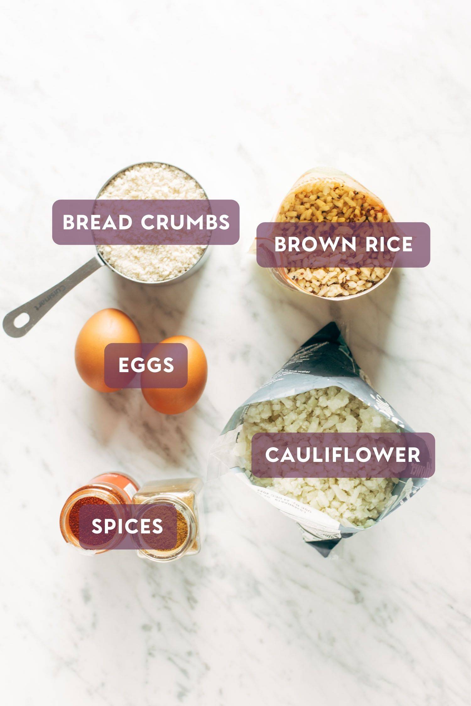 Ingredients for 30-minute cauliflower vegetarian meatballs.